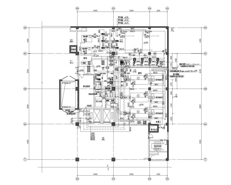 西安高新NEWORLD商业综合体塔楼暖通施工图-锅炉房配置平面图