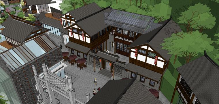 中式风格酒吧街+酒店建筑模型设计-酒吧街+酒店 中式 (3)