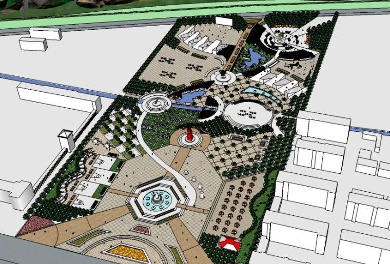 棕榈广场圆形景观资料下载-山脚下圆形元素广场景观su模型