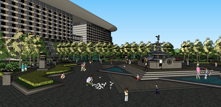 公园广场设计模型资料下载-商业欧式公园广场景观su模型