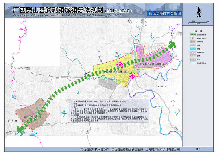 广西灵山县武利镇规划设计图-07 武利总规-镇区功能结构分析图