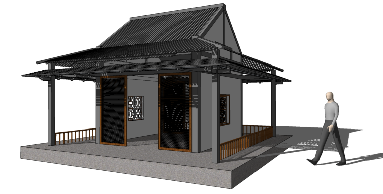 新中式亭子CAD资料下载-中式亭子廊架su模型