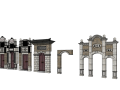 中式建筑构件su模型（门楼，庭院大门）