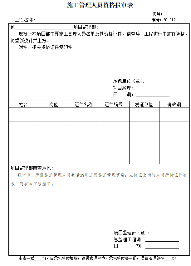 [北京]变电站监理全套资料填写范例-管理人员资格报审