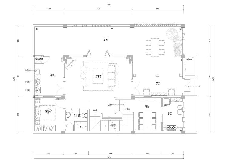 [四川]成都棠湖柏林城样板间施工图+实景图-一层平面布置图