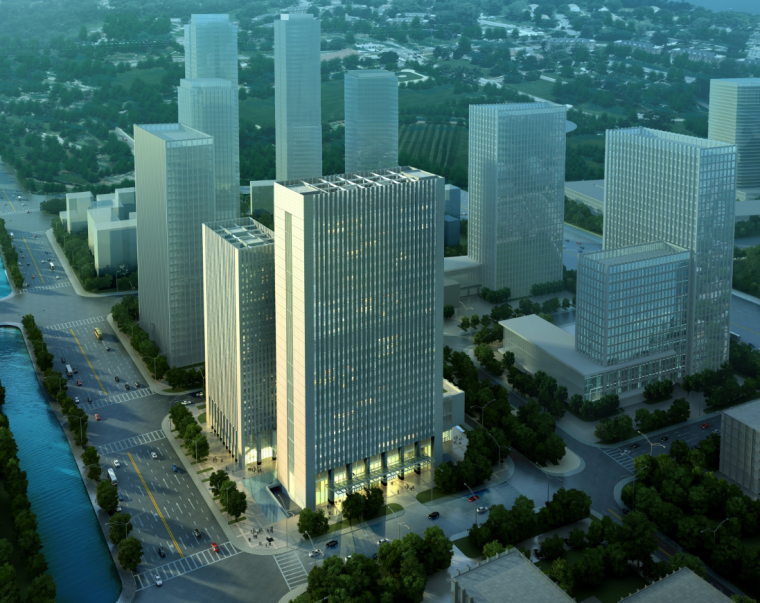 建筑体块su模型资料下载-城市商务中心区高层办公综合体建筑方案图