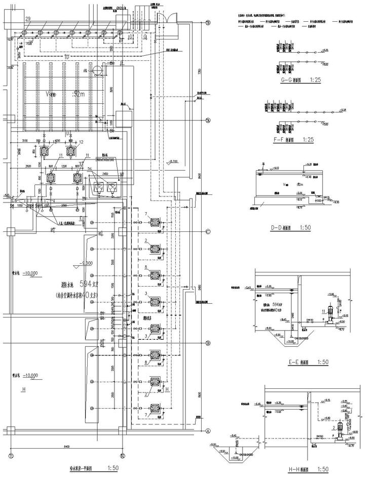 南通国际贸易中心给排水设计施工图-给水泵房一给排水平面放大图