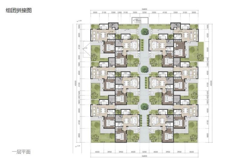 [北京]现代风格住宅别墅合院高层建筑设计 -组团拼接图