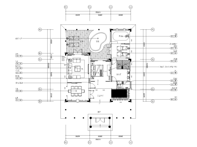 知名地产世界风情旅游城温泉小镇日式馆汤屋图纸-1日式I型汤屋家具布置图