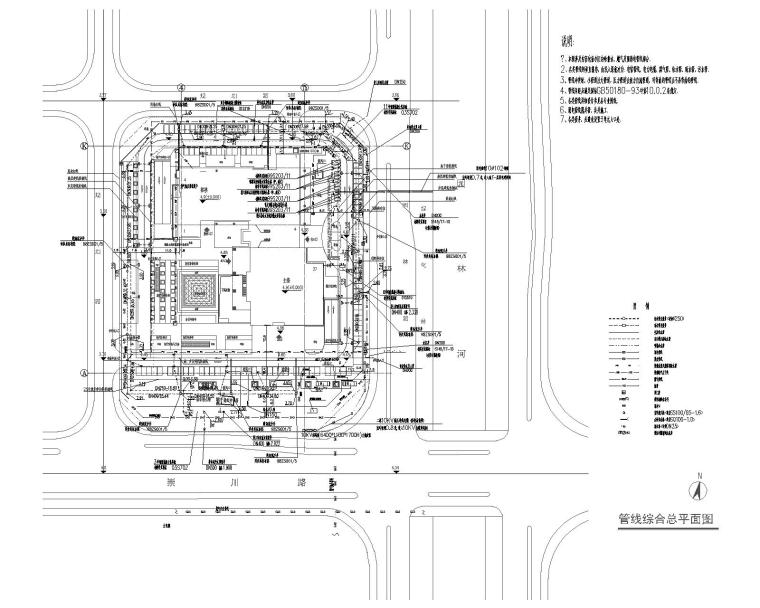 南通国际贸易中心给排水设计施工图-管线综合总平面图