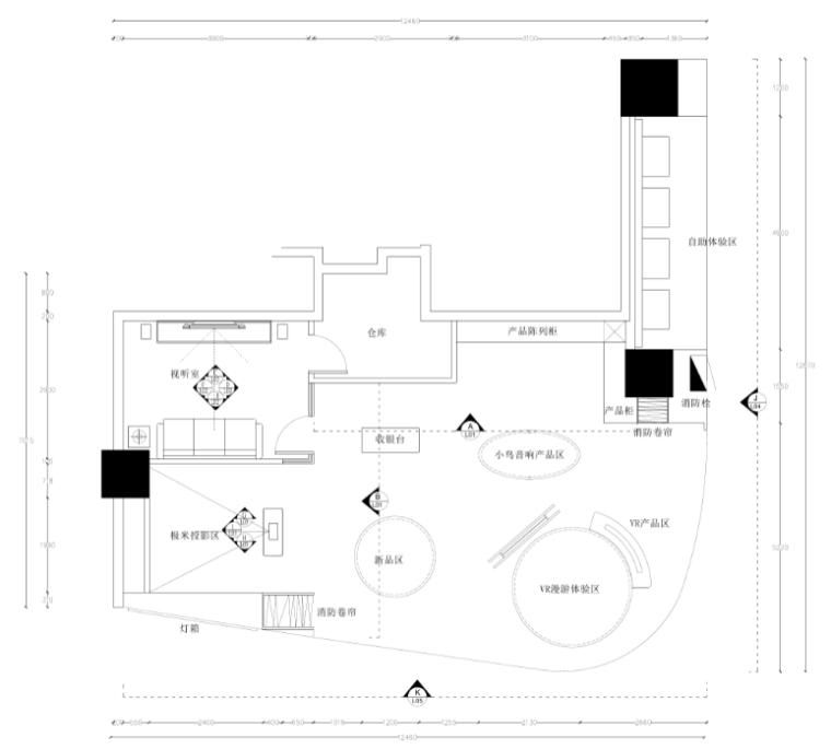 [广州]K11商场小鸟音响店施工图-广州K11商场小鸟音响店立面索引图