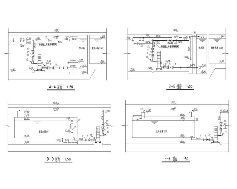 图书馆给排水全套设计施工图-水泵房剖面图