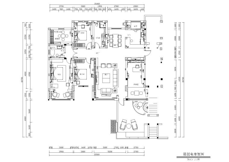 [河北]保定红山庄园新中式样板房施工图-强弱电布置图