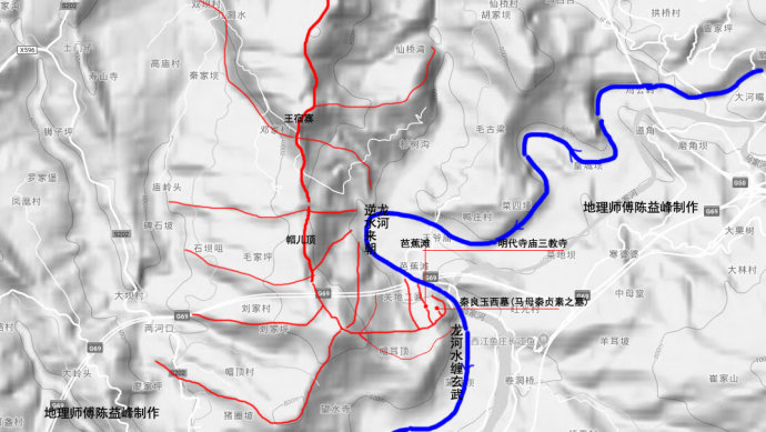 回龙山秦良玉西墓,附近的主河道,龙河水正面逆水来朝,背面水缠玄武
