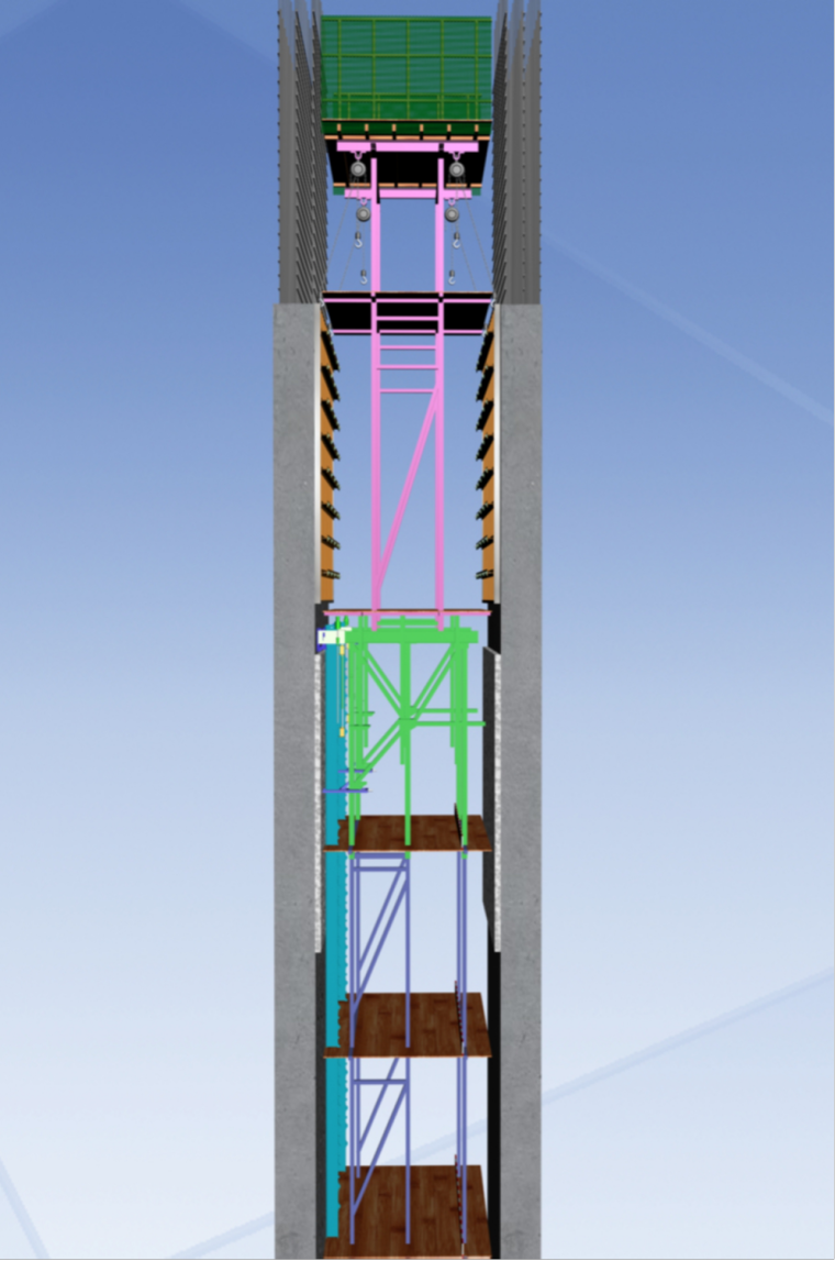 超高层建筑核心筒内爬模施工方案专家论证-70井道爬架三维示意图