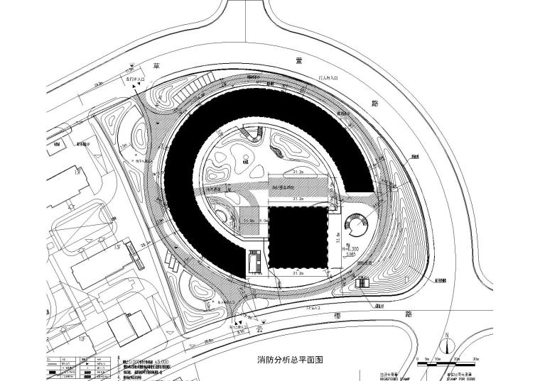 [上海]​奉贤社区中心全套建筑图纸+效果图-消防分析总平面图