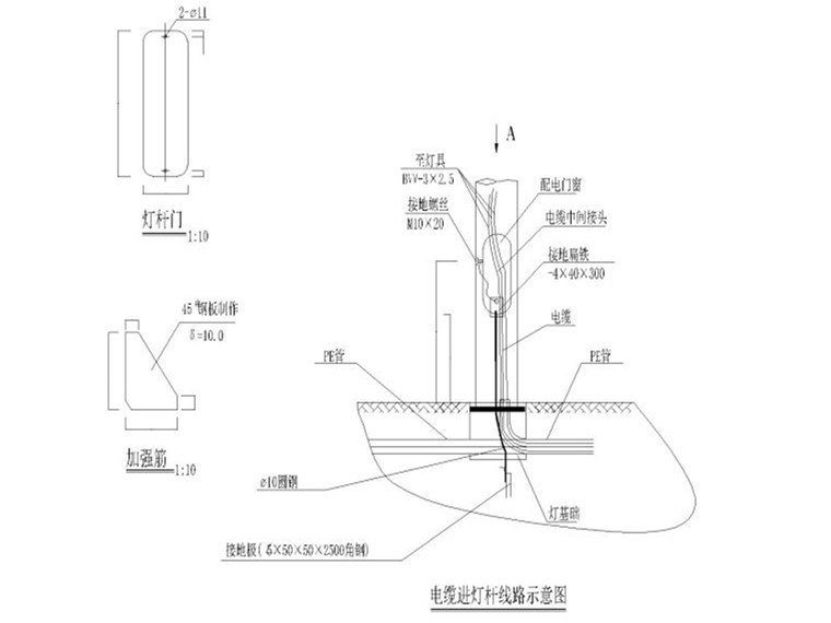 年出栏3千万只土鸡育雏育成场电气图-电缆进灯杆线路示意图