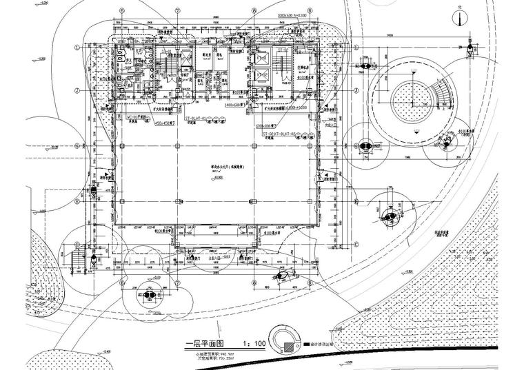 [上海]​奉贤社区中心全套建筑图纸+效果图-方形楼一层平面图