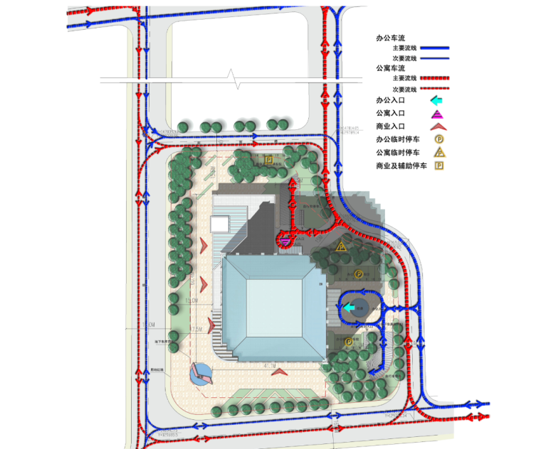 [江苏]南京复合商业空间商务办公建筑方案图-复合商业空间商务办公建筑交通流线