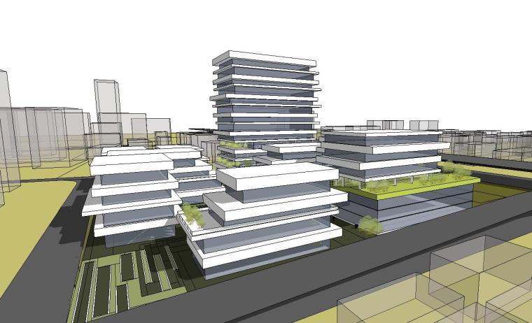 现代办公园区建筑方案设计资料下载-[上海]现代商办公园区建筑模型（2019年）