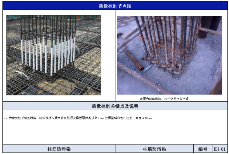 钢筋工程质量管理标准图册（图文并茂）-柱筋防污染