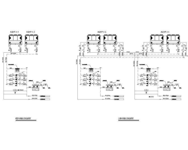 上海二十层酒店空调通风系统设计施工图-冷热源水系统流程图