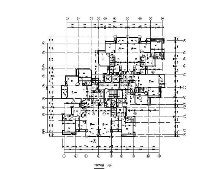 11层框剪住宅楼结构施工图（长螺旋灌注桩）-二层平面图2