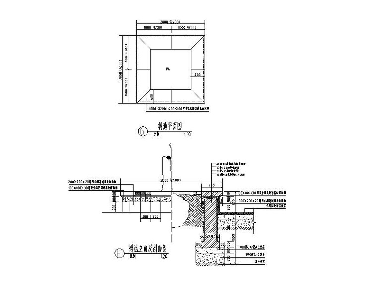 景观小品通用做法(立体花钵入户立柱树池)-树池平立剖面图