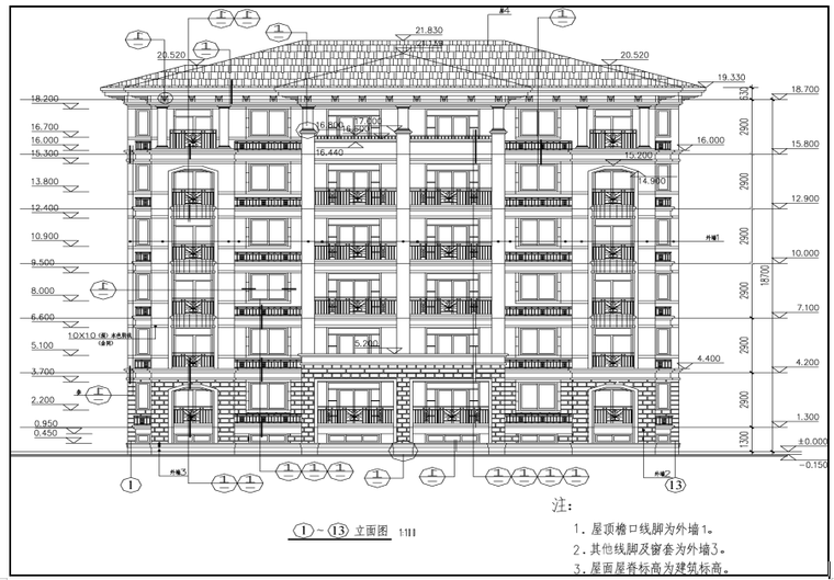 六层住宅楼施工图建筑设计说明(建施施工图)-立面图