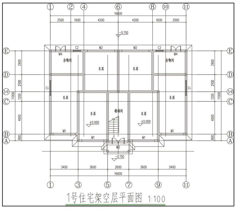 住宅楼施工图的详细绘制过程(28页)-架空层平面图