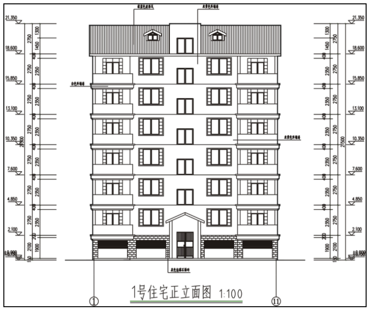 住宅楼施工图的详细绘制过程(28页)-正立面图