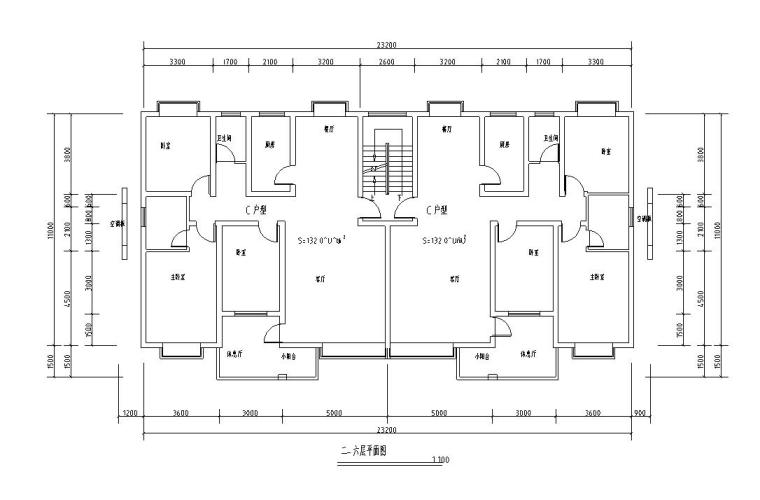 1一梯两户住宅施工图资料下载-多层一梯两户住宅户型设计图