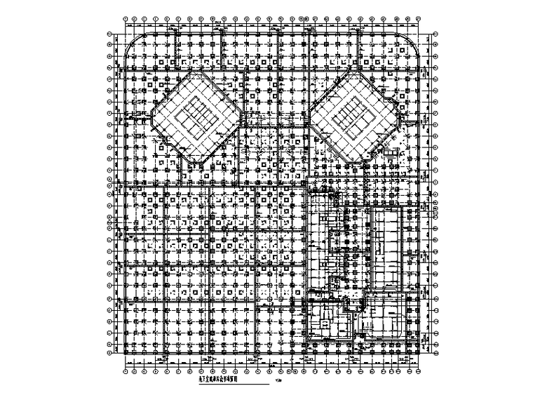 36层框架-核心筒办公楼结构施工图(钢骨柱)-地下室底板后浇带布置图