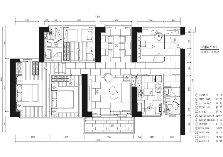 新中式室内设计两居室资料下载-[深圳]京基御景峯2栋交楼标准样板间施工图
