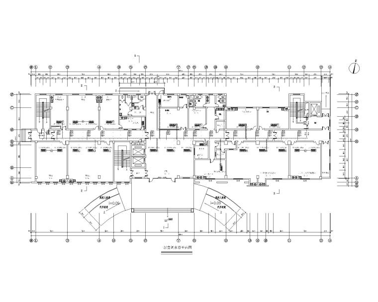 浙江岱山某医院住院楼中央空调设计施工图-一层空调水管平面图