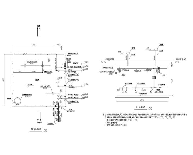 消防泵房及消防水池给排水设计施工图-消防水池工艺布置图