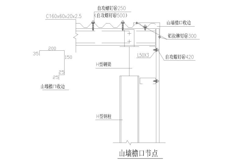 彩钢板屋面节点，结构，泛水，檐口，屋脊等-钢结构山墙檐口节点