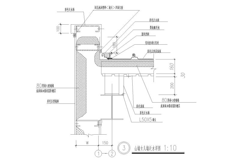彩钢板屋面节点，结构，泛水，檐口，屋脊等-山墙女儿墙泛水详图