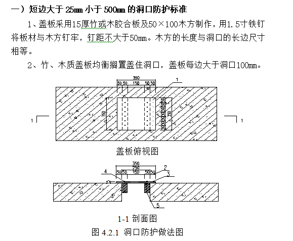 [北京]绿色安全施工管理标准化图集(word )-短边大于25mm小于500mm的洞口防护标准