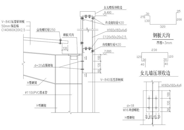 彩钢板屋面节点，结构，泛水，檐口，屋脊等-钢结构檐口节点