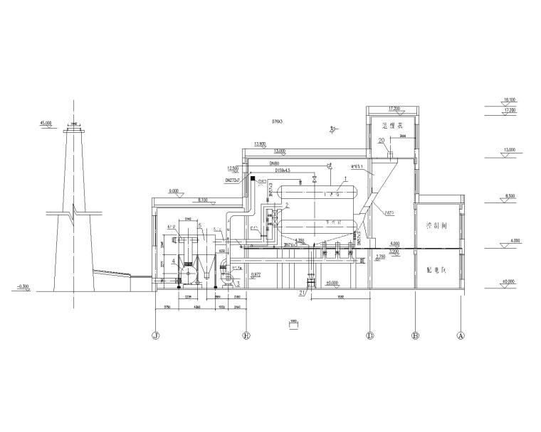 北京地区15万平米居住小区锅炉房工艺设计图-1-1 锅炉房剖面图