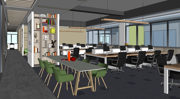 室内现代设计风格资料下载-现代风格办公空间室内SU模型设计(5)