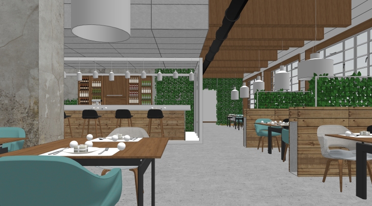 周全餐饮空间设计资料下载-现代风格餐饮空间室内SU模型设计（2）