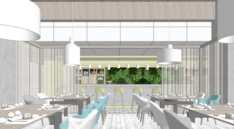 现代风格餐饮空间室内SU模型设计(1)-sketchup模型-筑龙渲染表现论坛