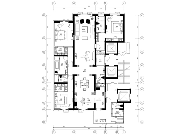 维多利亚矩形公寓资料下载-[大连]维多利亚公馆D2户型施工图+效果图