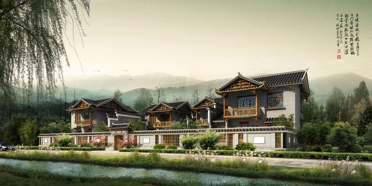 中式民居四合院景观资料下载-中式风格民居四合院建筑模型