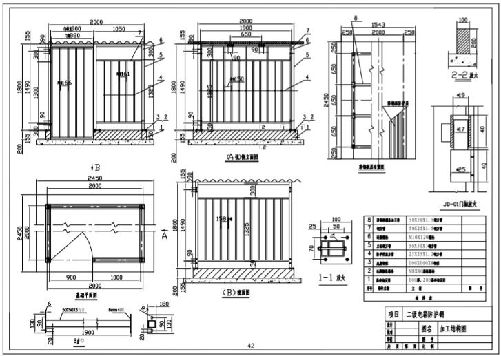 建筑施工安全防护制作安装标准图集(设计图)-二级电箱防护棚