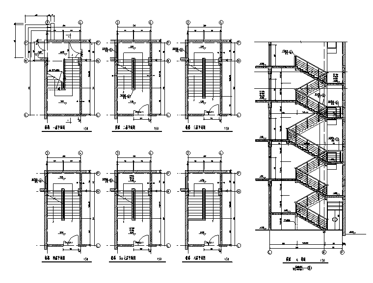 建筑楼梯大样详图cad资料下载-楼梯电梯坡道详图（CAD）