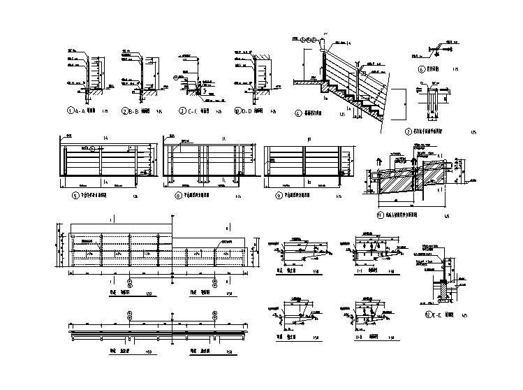 楼梯电梯坡道详图（CAD）-栏杆大样、雨棚大样