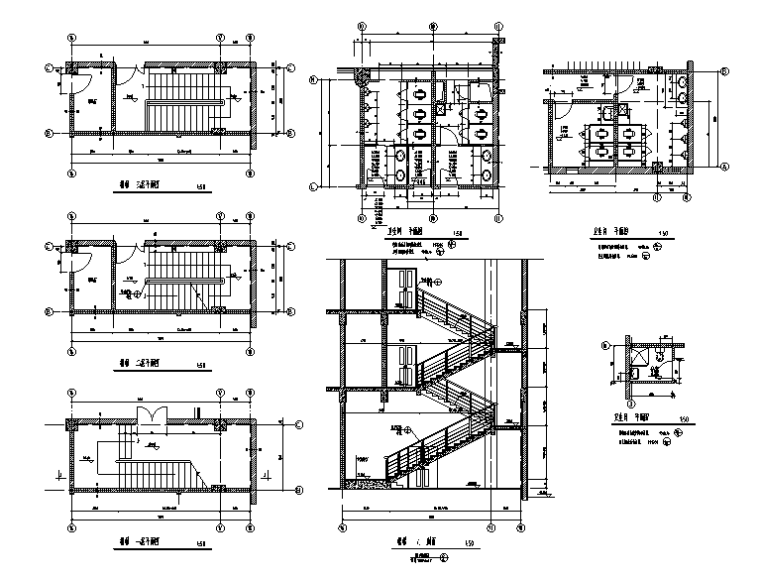 楼梯电梯坡道详图（CAD）-楼梯详图、卫生间大样